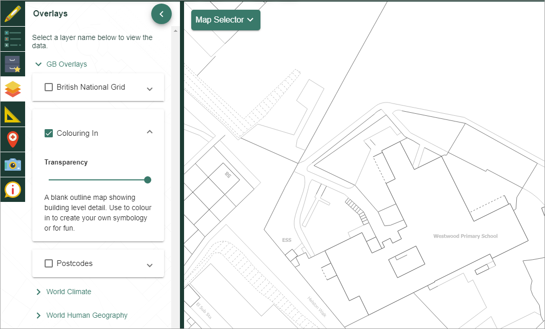 Overlays menu with colouring in selected